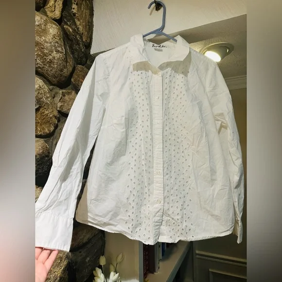 Boden $140 Size S White Eyelet Button Down | Embroidered Cutout Shirt. - Picture 3 of 9